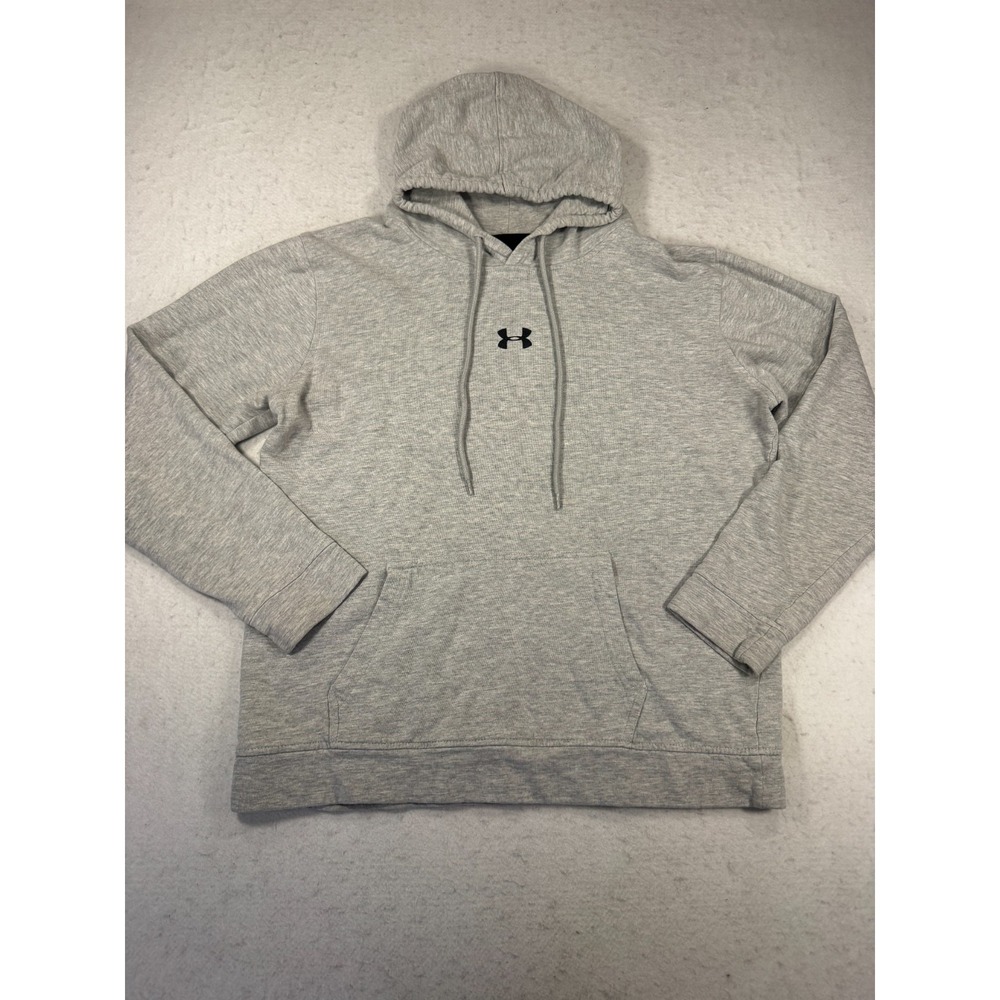 Under Armour Hoodie Mens Medium Gray Fleece Lined Kangaroo Pocket Trail Athletic